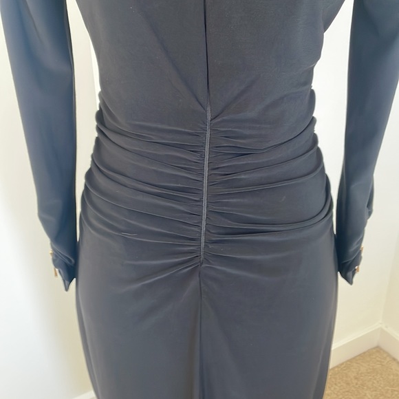 Cache Sexy V Neck Zip Stretchy Black Midi Dress - Picture 6 of 8